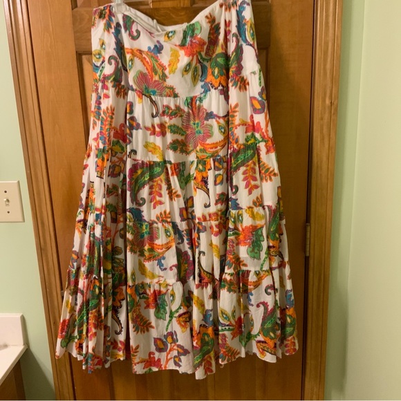 Ralph Lauren Boho Tiered Skirt size 1X Multicolor Elastic Waist A Line - Picture 4 of 6